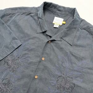 Quiksilver Edition Mens XXL Gray Embroidered Floral Silk Blend Button Shirt TTG